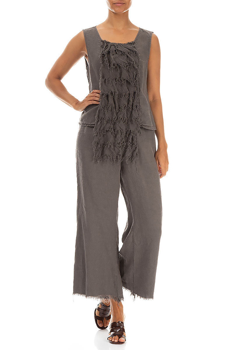 Ruffled Fringed Truffle Linen Blouse 6