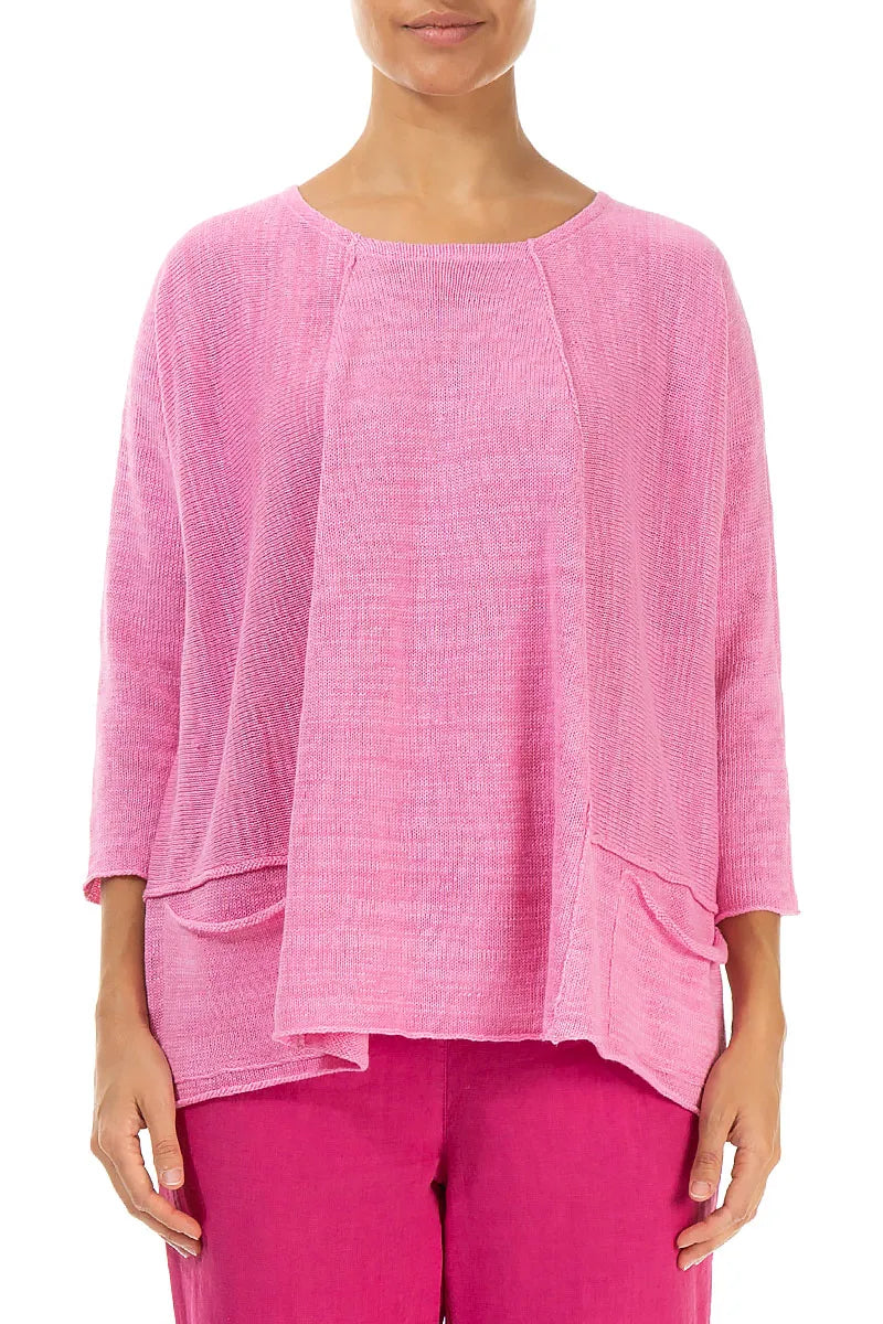 A-Line Two Pockets Taffy Pink Linen Jumper 1