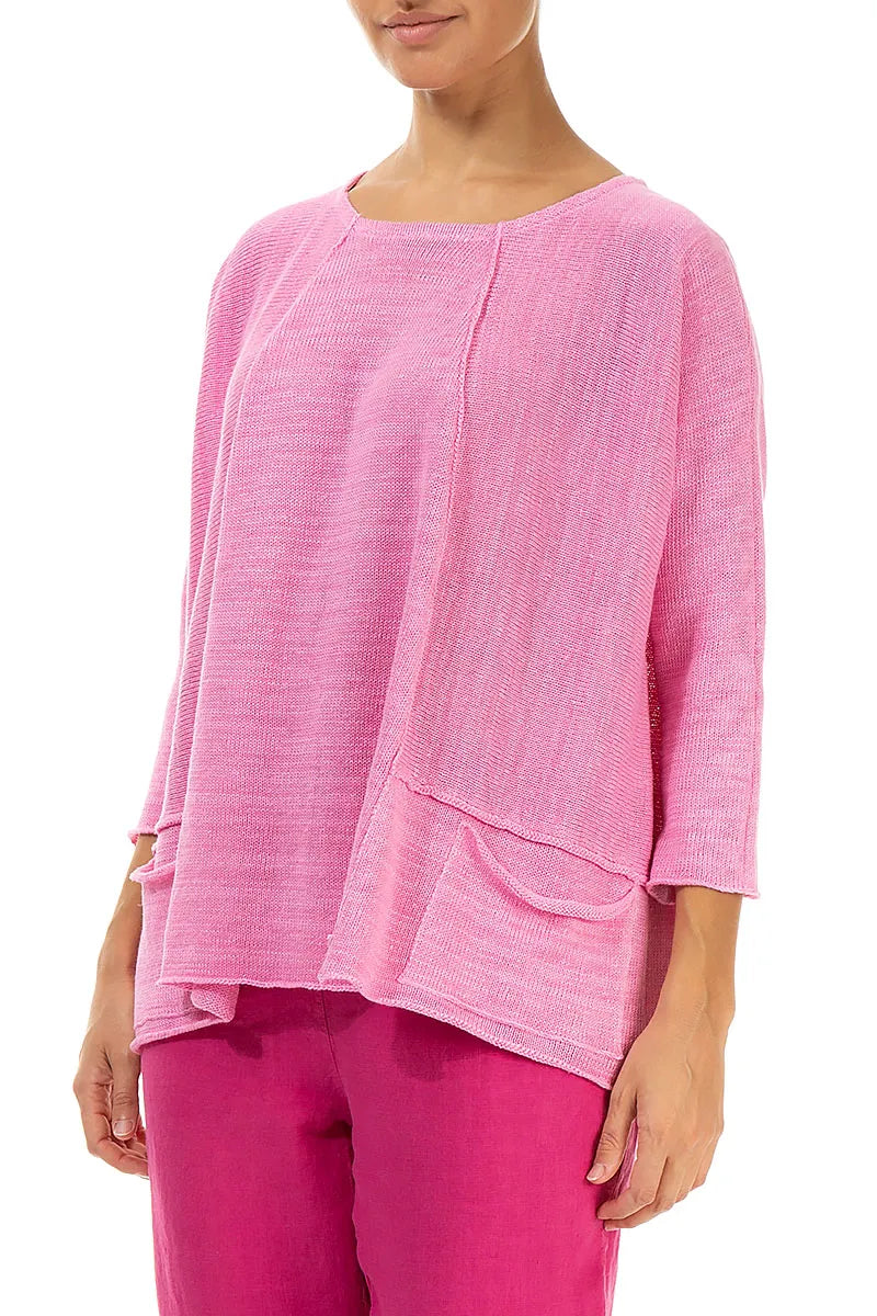 A-Line Two Pockets Taffy Pink Linen Jumper 3