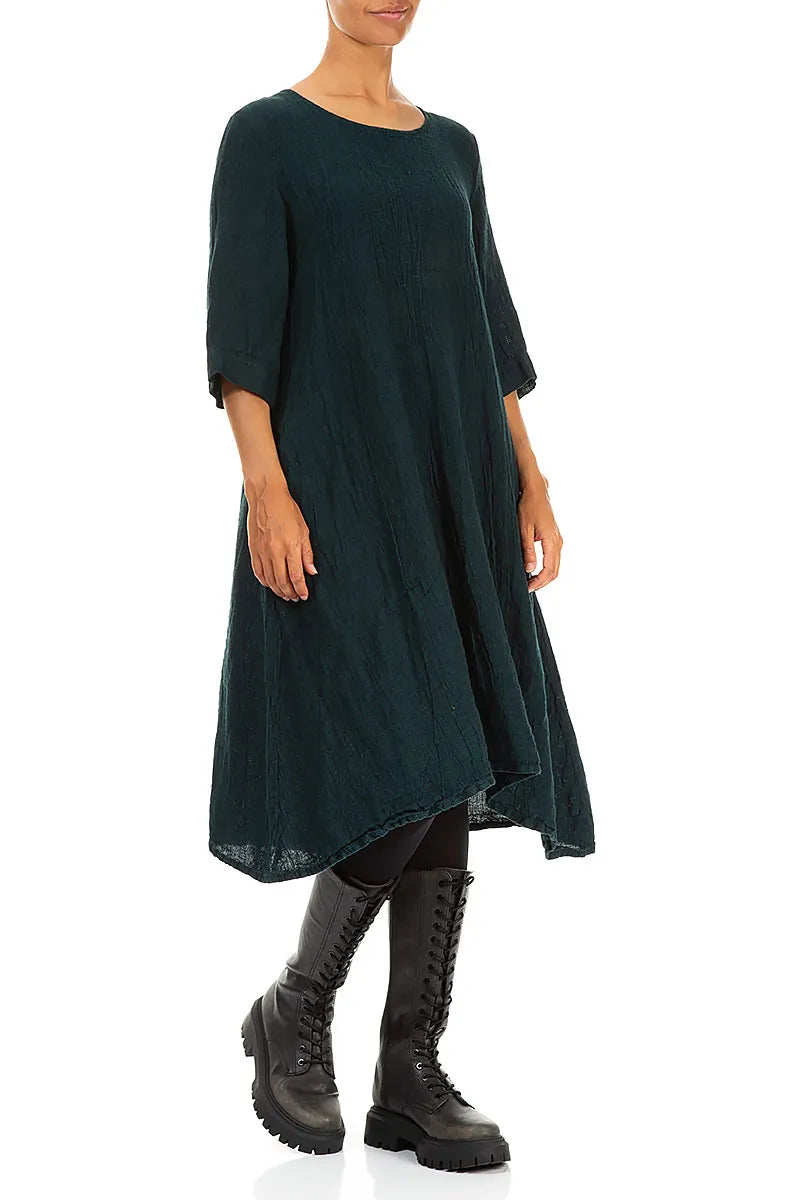 A-line Peacock Mélange Linen Dress 3