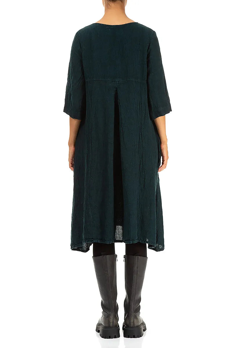 A-line Peacock Mélange Linen Dress 2