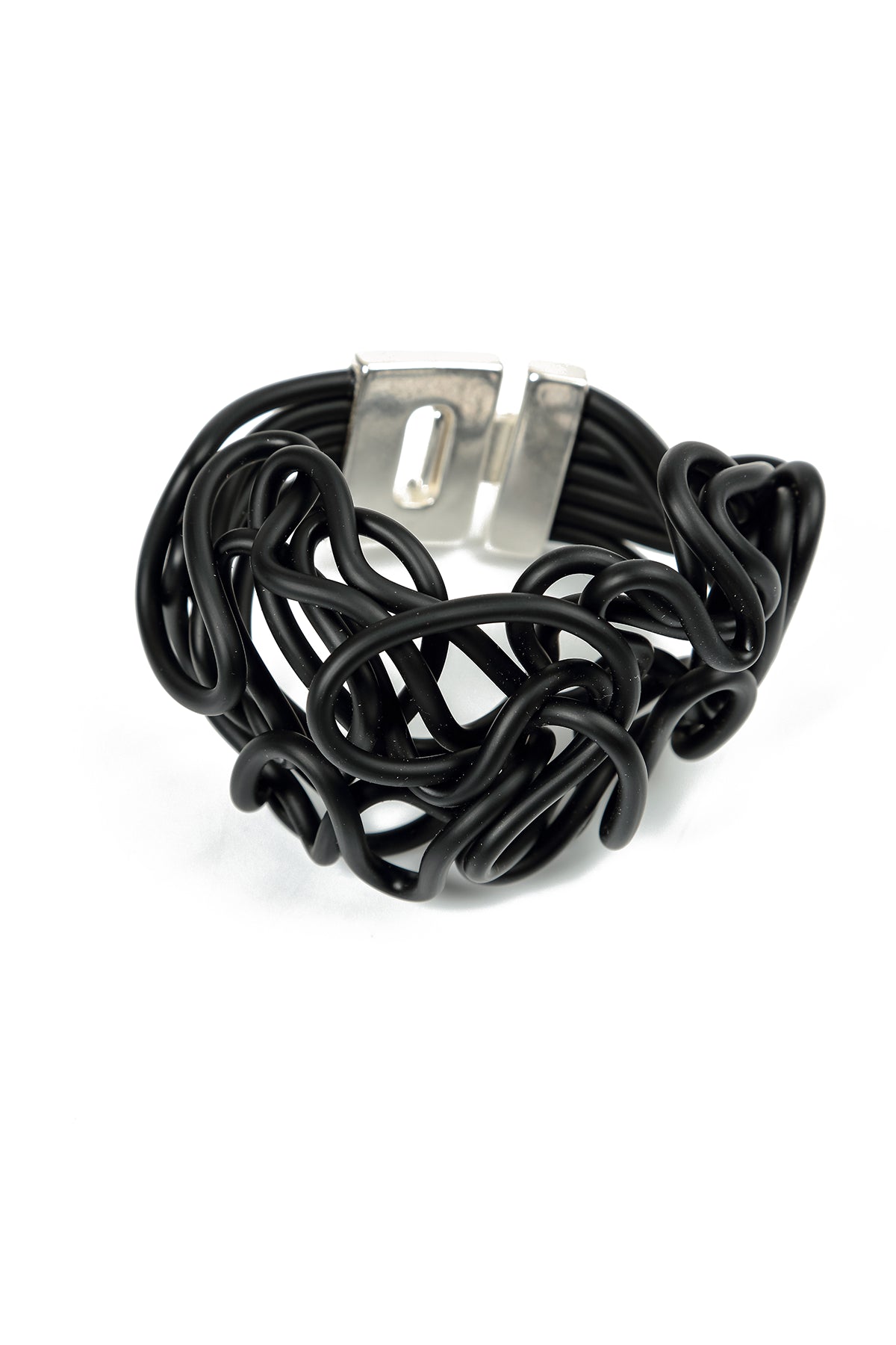Abstract Bend Black Rubber Bracelet