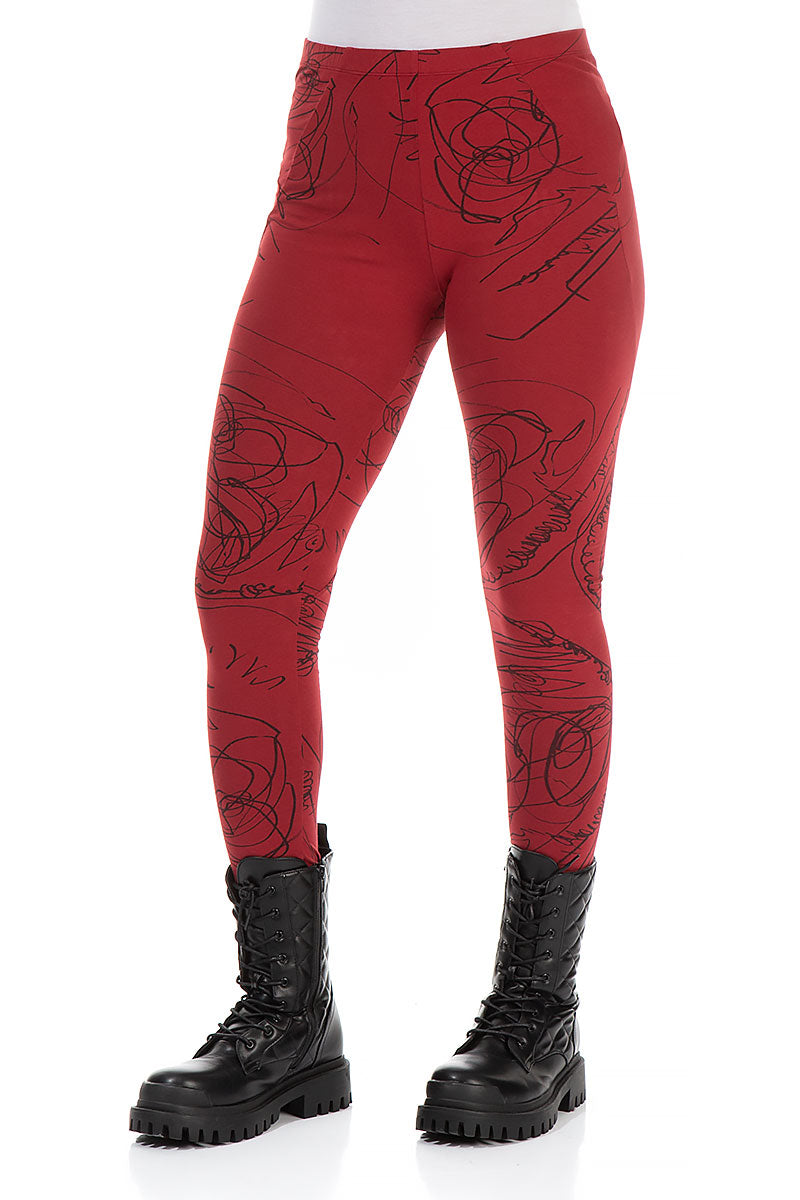 Bordeaux Abstract Draw Cotton Leggings