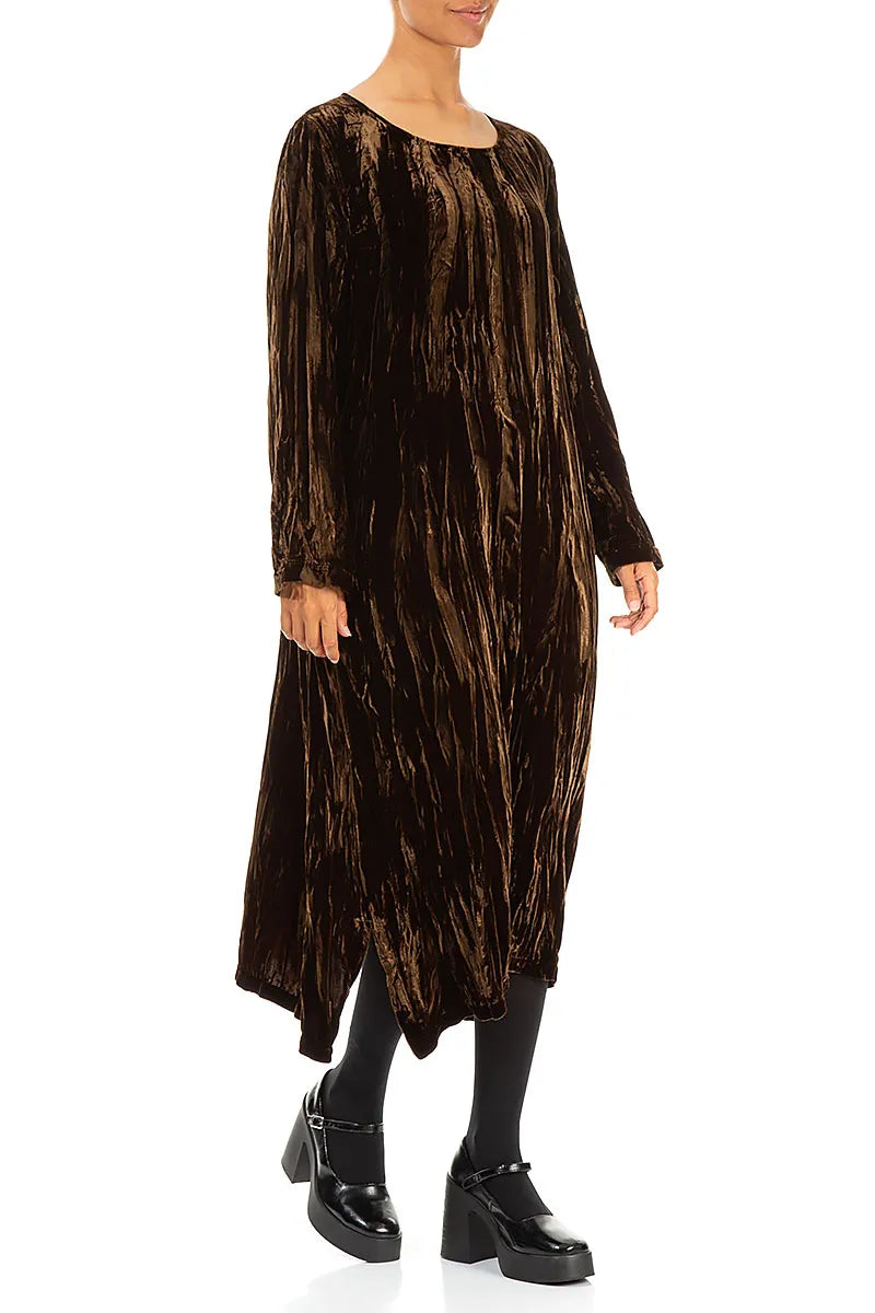Aged Copper Crumpled Silk Velvet Dress 3