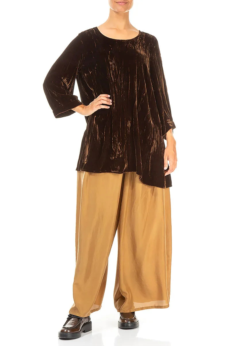 Aged Copper Crumpled Silk Velvet Tunic 4