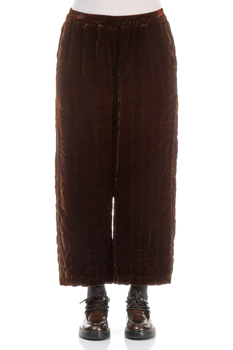 Aged Copper Pleated Silk Velvet Trousers 1