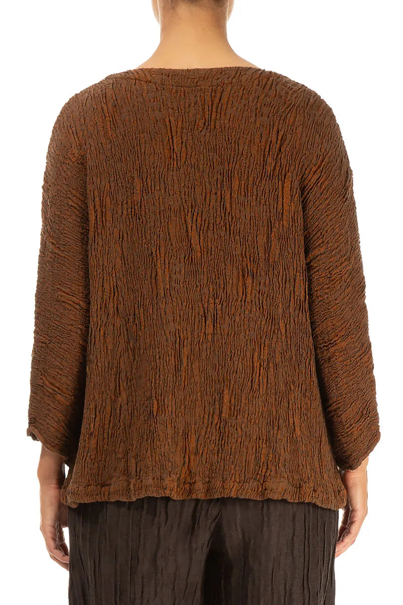 Aged Copper Textured Silk Linen Blouse 2