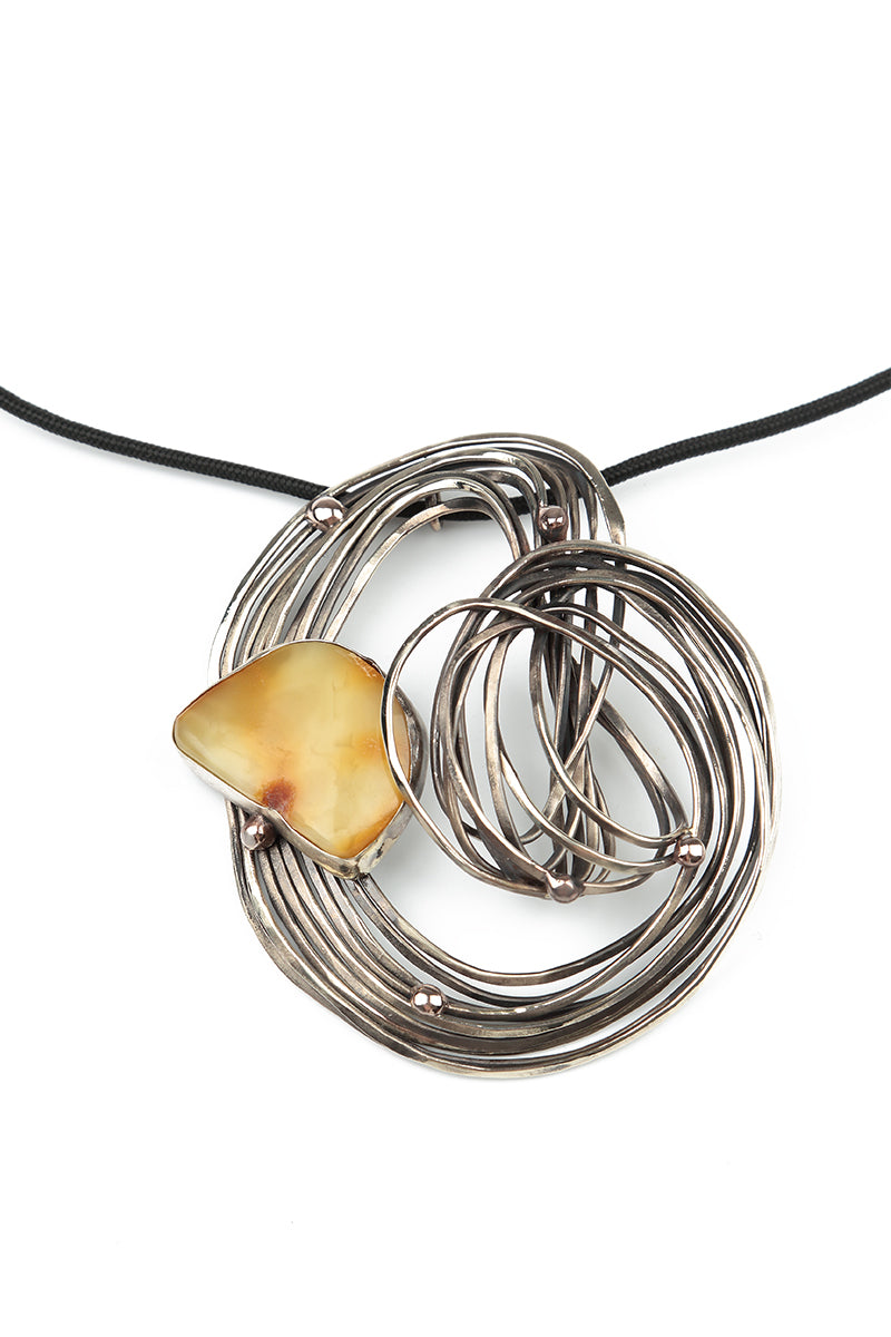 Amber Sphere Metal Pendant Necklace