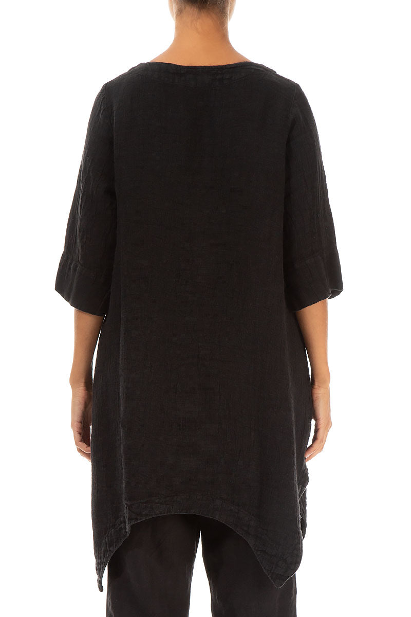 Asymmetric Black Mélange Linen Tunic 2