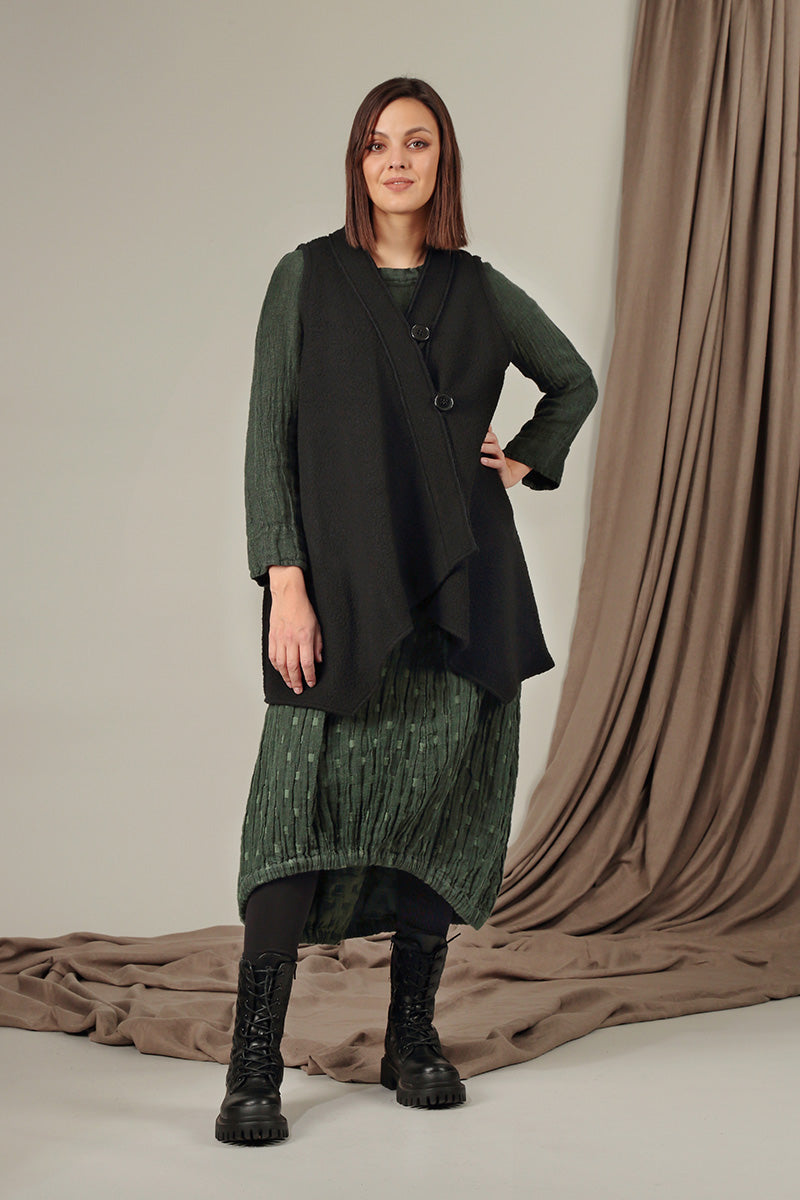 Asymmetric Black Plush Wool Cotton Gilet 8