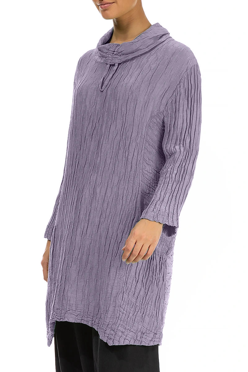Cowl Neck Crinkled Dark Lilac Silk Linen Tunic 3