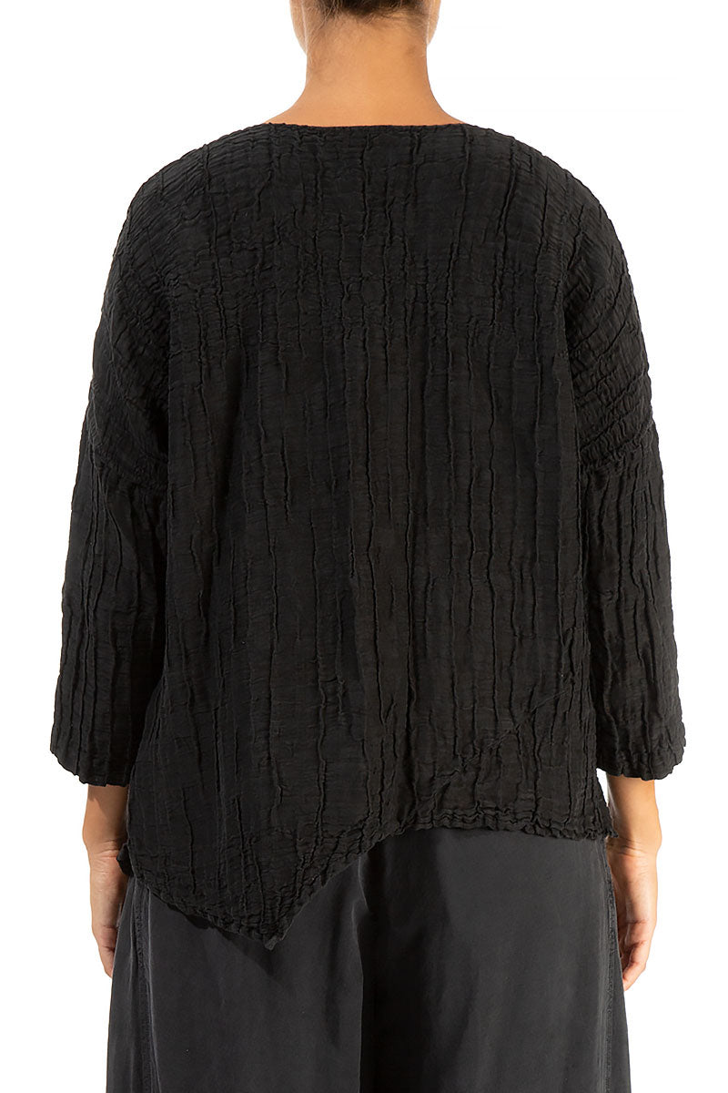 Asymmetric Crinkled Black Silk Blouse 2
