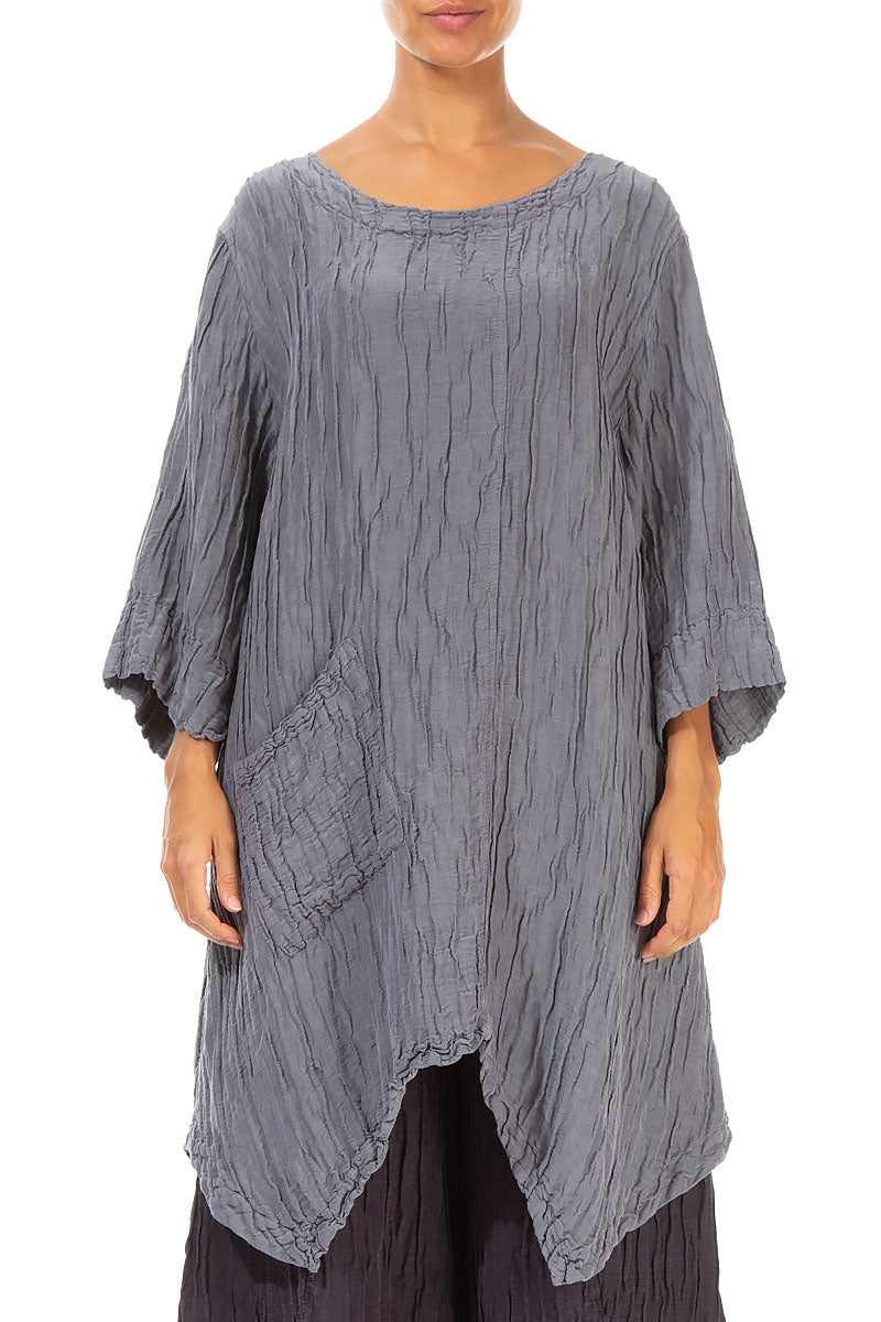 Asymmetric Crinkled Grey Silk Linen Tunic – grizas.com