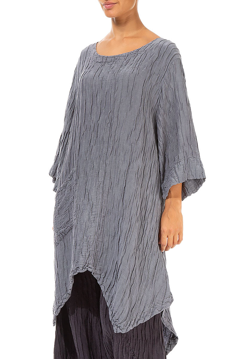 Asymmetric Crinkled Grey Silk Linen Tunic 3