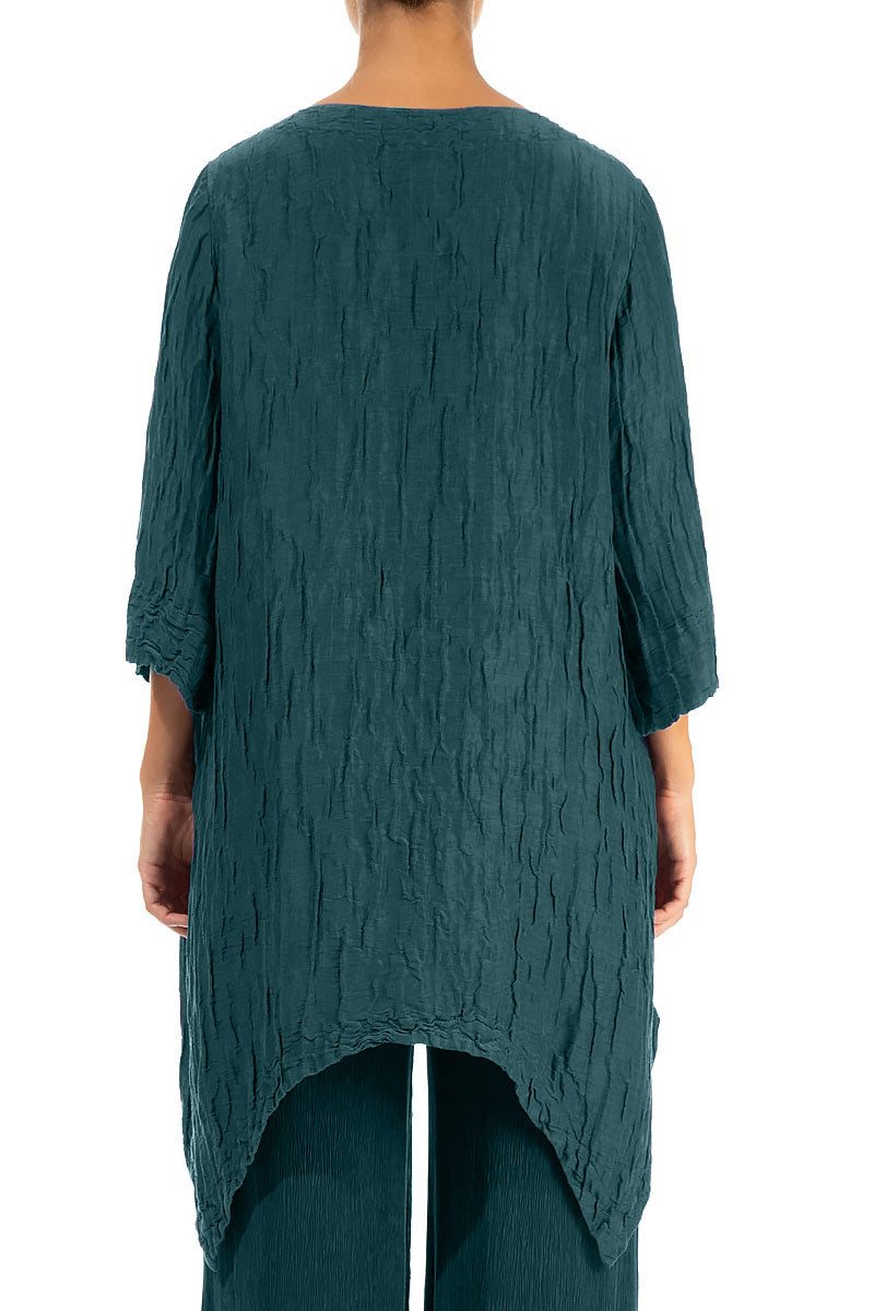 Asymmetric Crinkled Peacock Silk Linen Tunic 2