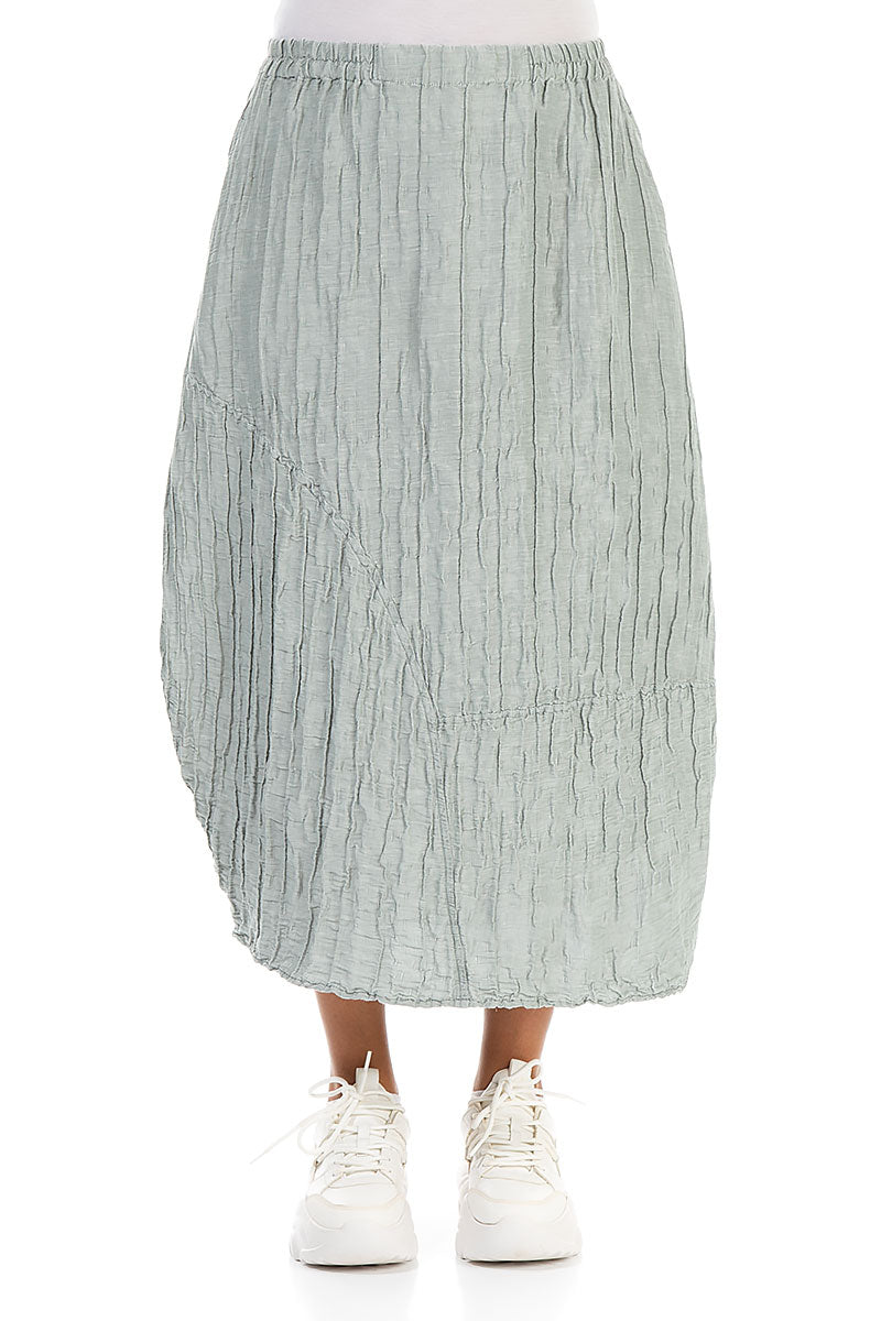 Asymmetric Crinkled Sage Silk Skirt