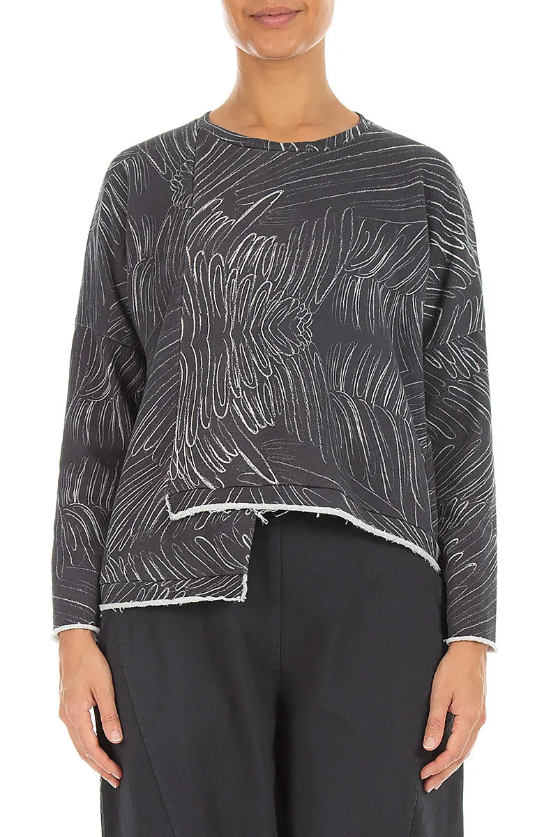 Asymmetric Feather Grey French Terry Cotton Blouse