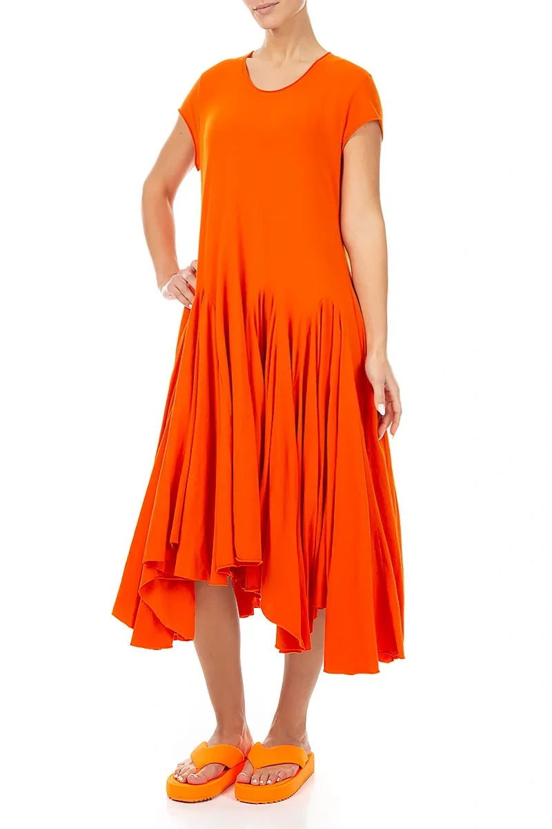 Asymmetric Flame Orange Cotton Dress 3