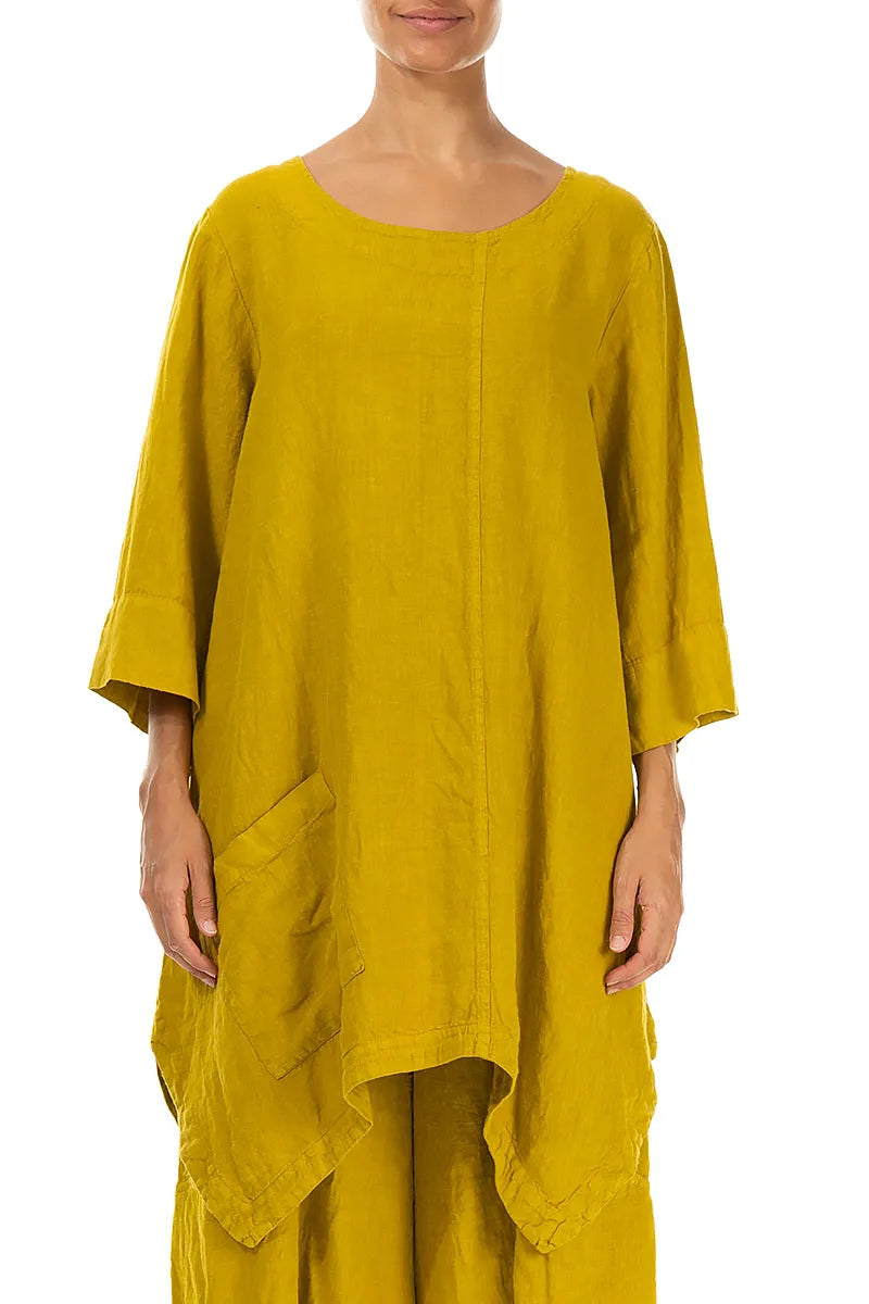 Asymmetric Golden Lime Linen Tunic 1
