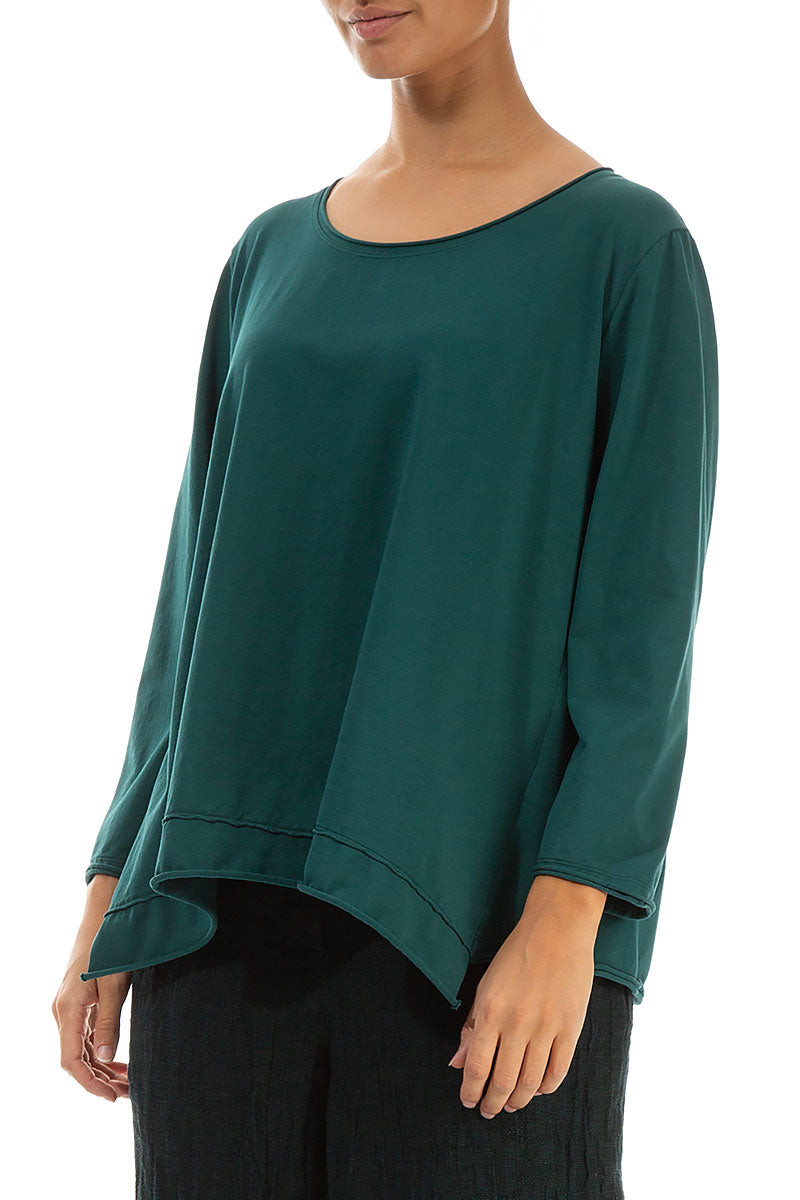Asymmetric Hem Emerald Cotton Blouse 3