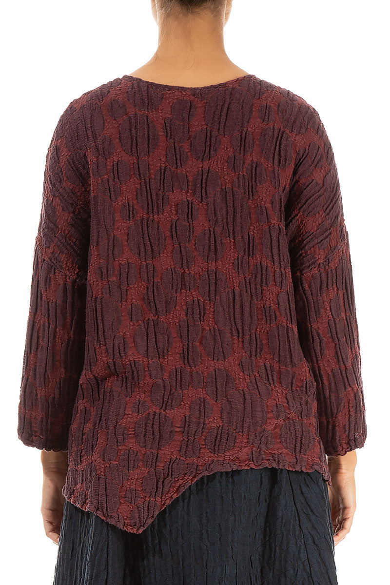 Asymmetric Merlot Circle Silk Linen Blouse 2