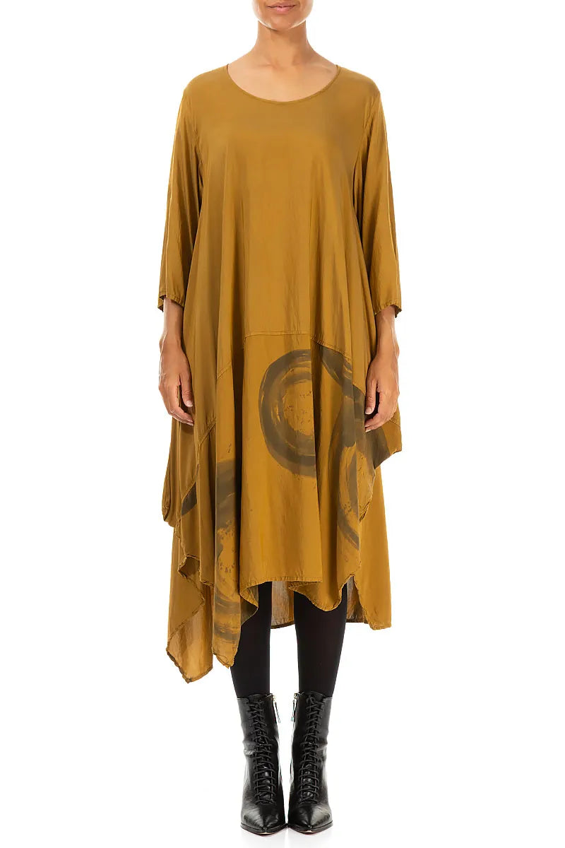 Asymmetric Mustard Silk Bamboo Dress 1