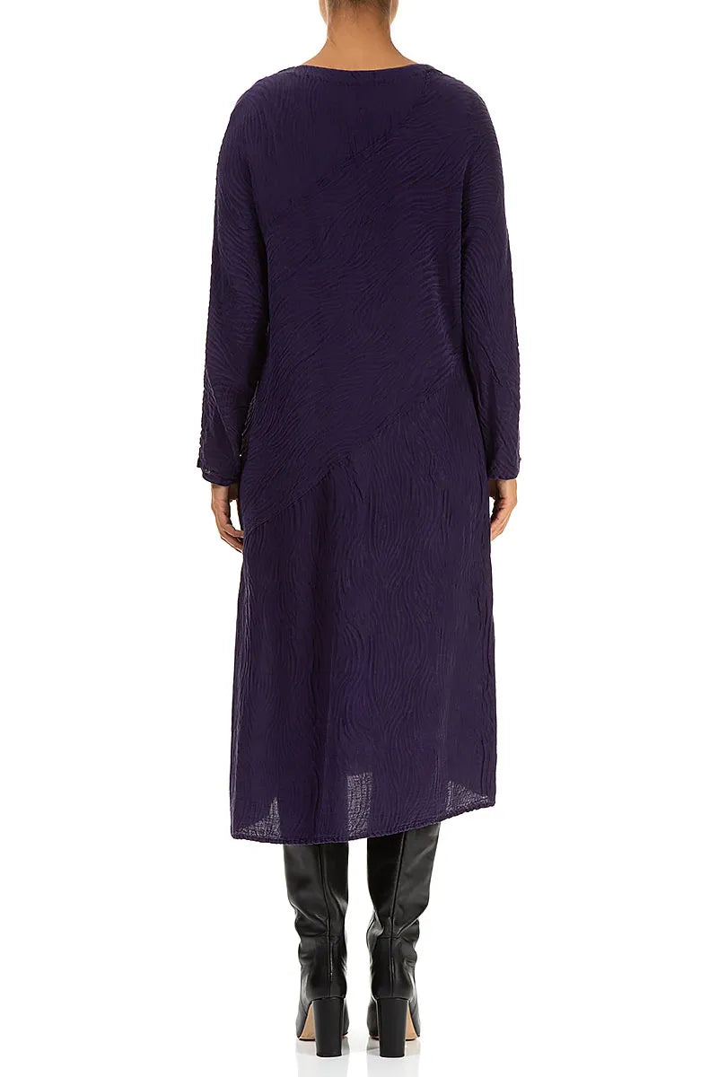 Asymmetric Royal Purple Waves Silk Linen Dress 2