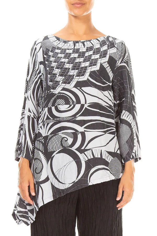 Asymmetric Textured Pearl Grey Orbit Silk Tunic 1
