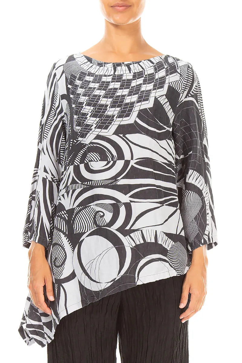 Asymmetric Textured Pearl Grey Orbit Silk Tunic
