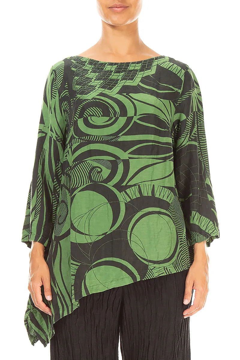 Asymmetric Textured Shamrock Green Orbit Silk Tunic