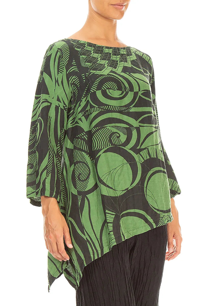 Asymmetric Textured Shamrock Green Orbit Silk Tunic