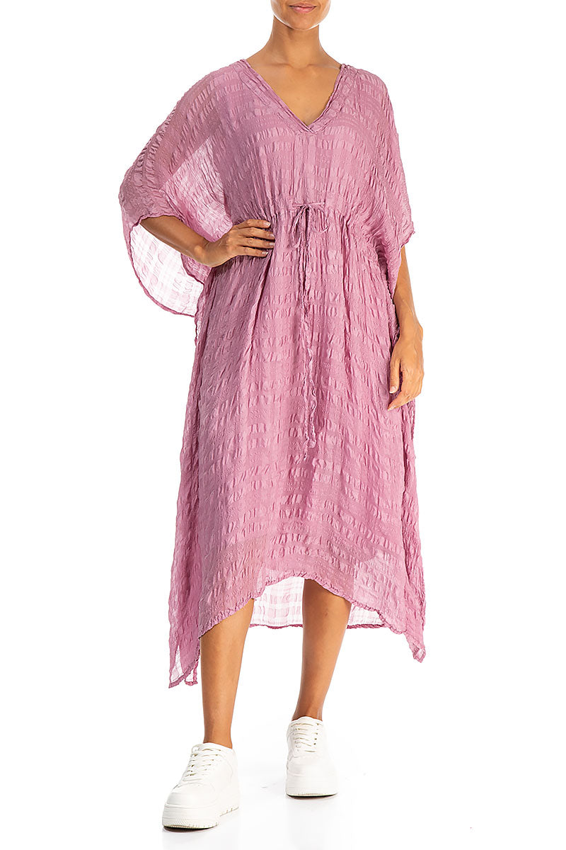 Asymmetric V-Neck Mauve Taupe Textured Silk Dress 5