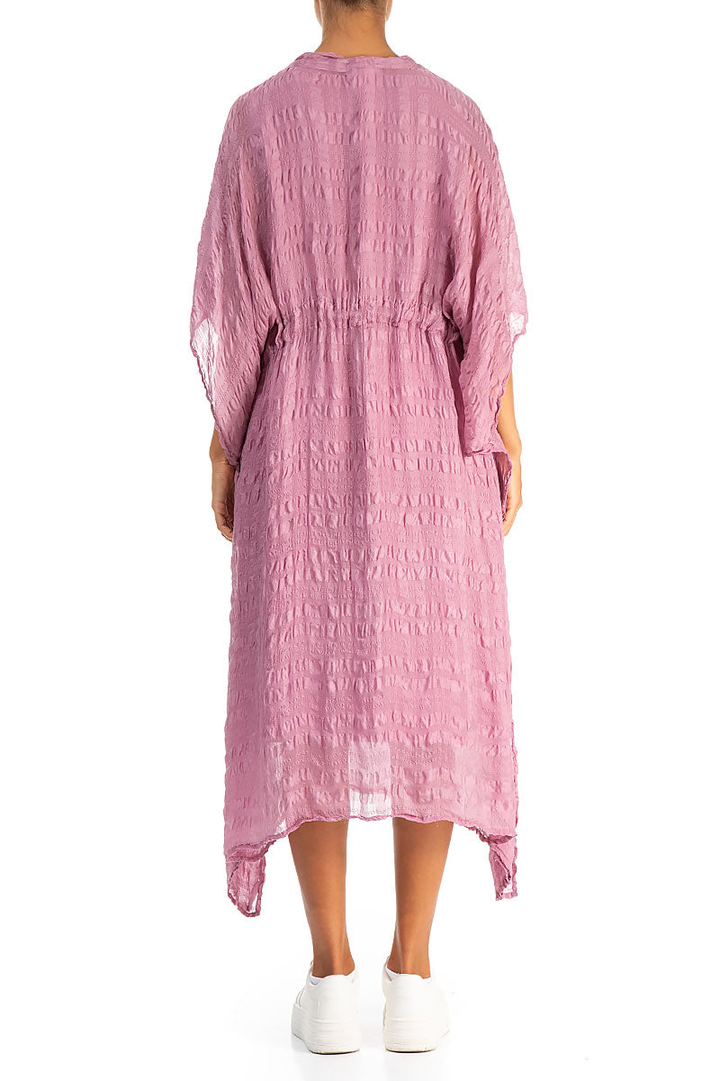 Asymmetric V-Neck Mauve Taupe Textured Silk Dress 3