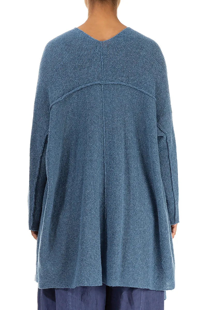 Asymmetric V-Neck Petrol Blue Wool Jumper 2