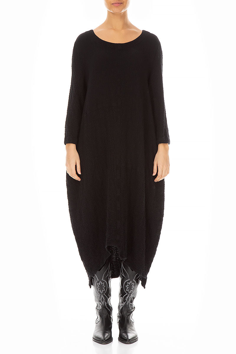 Asymmetrical Black Wool Dress 1