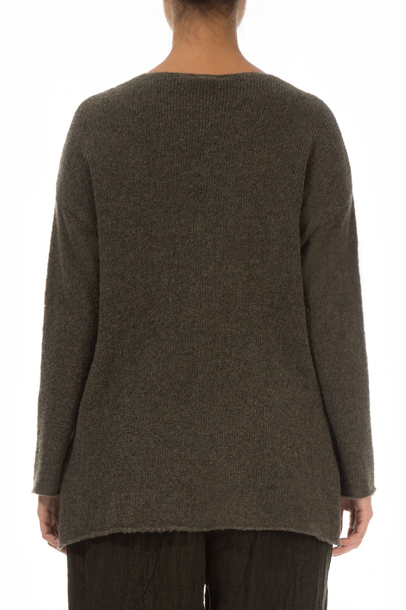 Asymmetrical Khaki Wool Cardigan