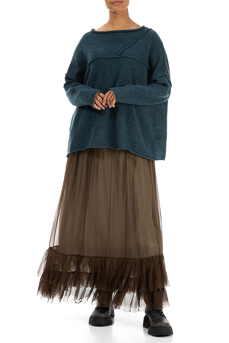 Asymmetrical Seams Teal Wool Sweater 4