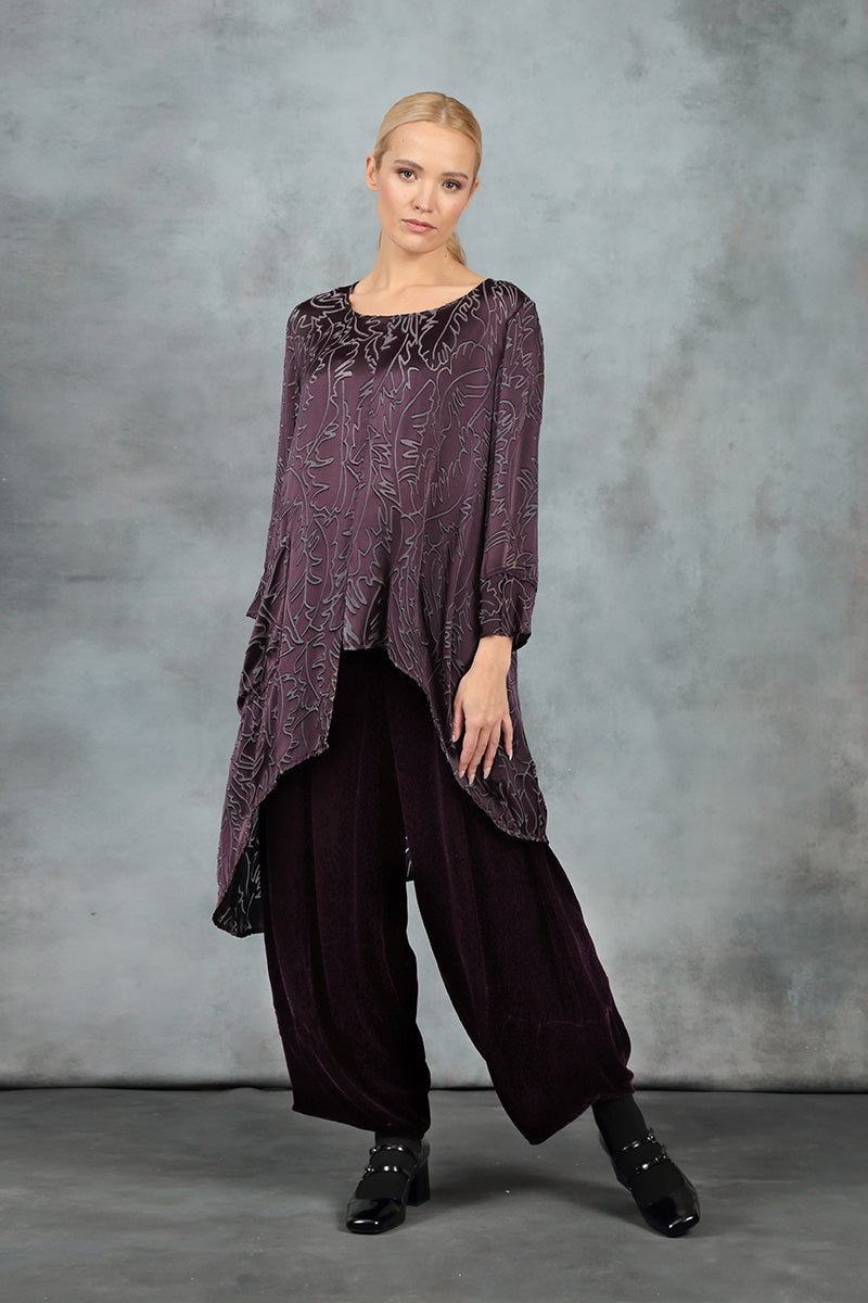 Asymmetrical Vintage Violet Devoré Feather Silk Tunic 6