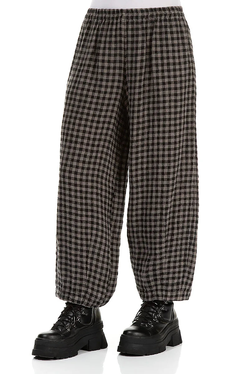 Back Pockets Grey Check Linen Trousers 3
