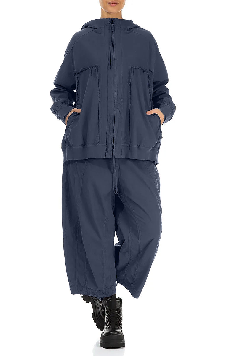 Back Pockets Slate Blue Cotton Trousers 4