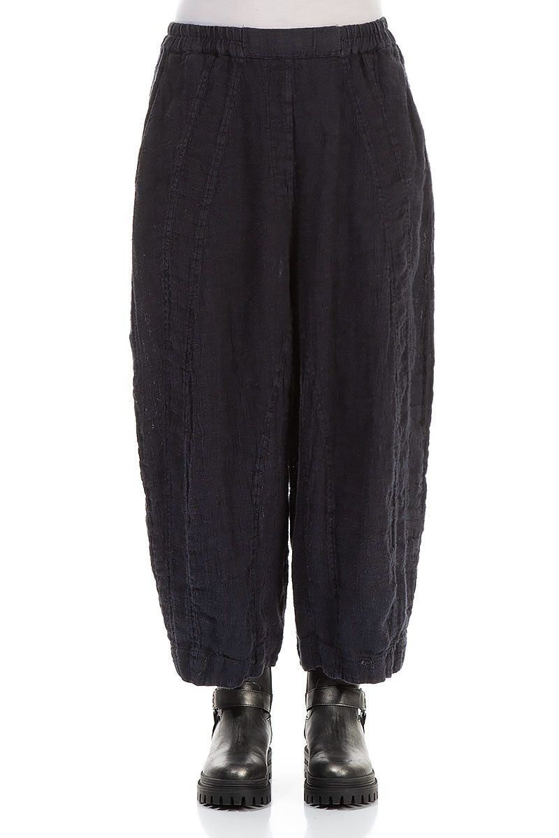 Back Pockets Slate Blue Mélange Linen Trousers 1