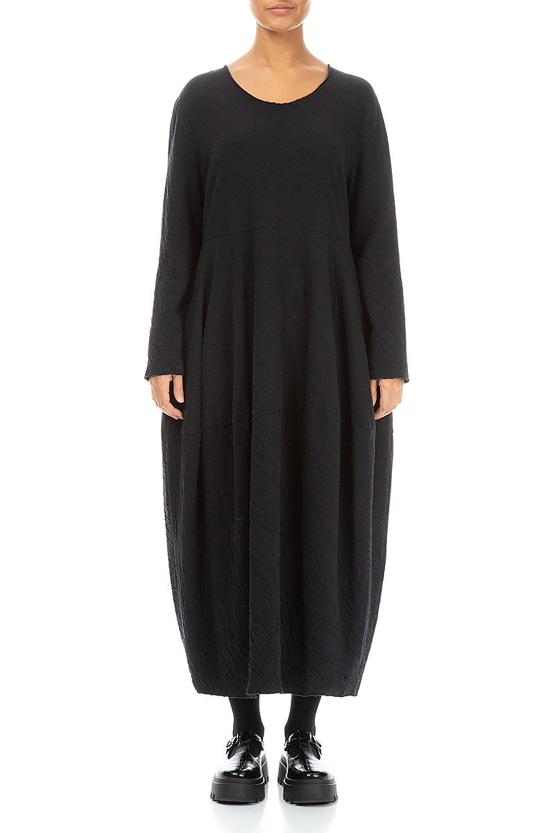 Back Zip Balloon Grey Wavy Cotton Dress 1