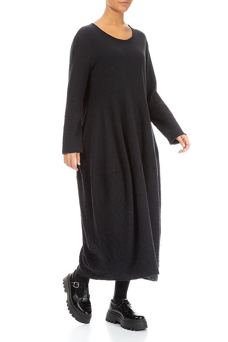 Back Zip Balloon Grey Wavy Cotton Dress 3