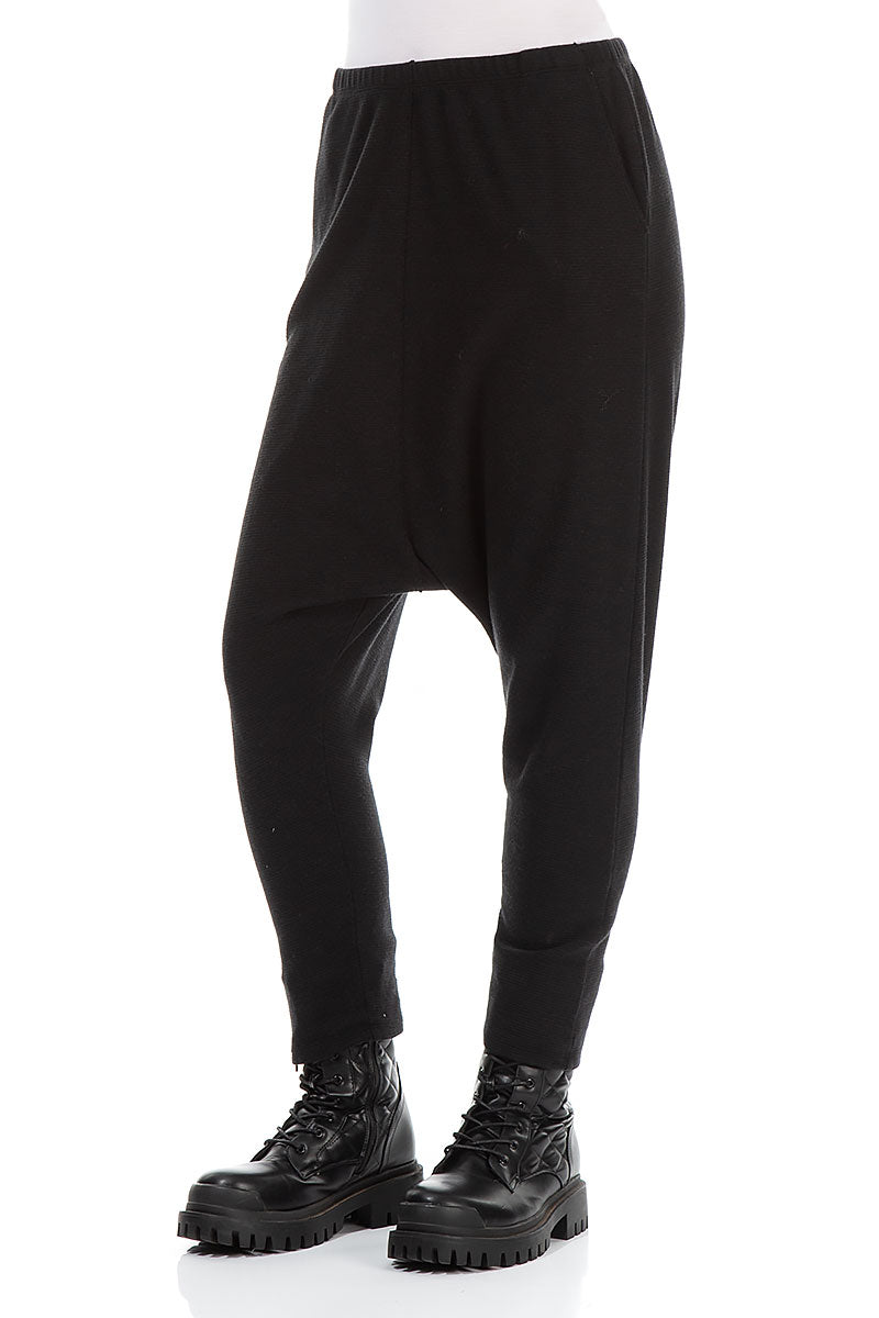 Baggy Black Rib Cotton Wool Trousers 3