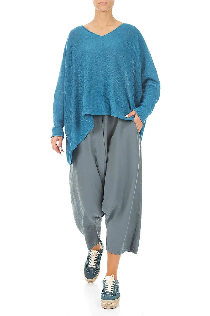 Baggy Graphite Silk Linen Trousers 4