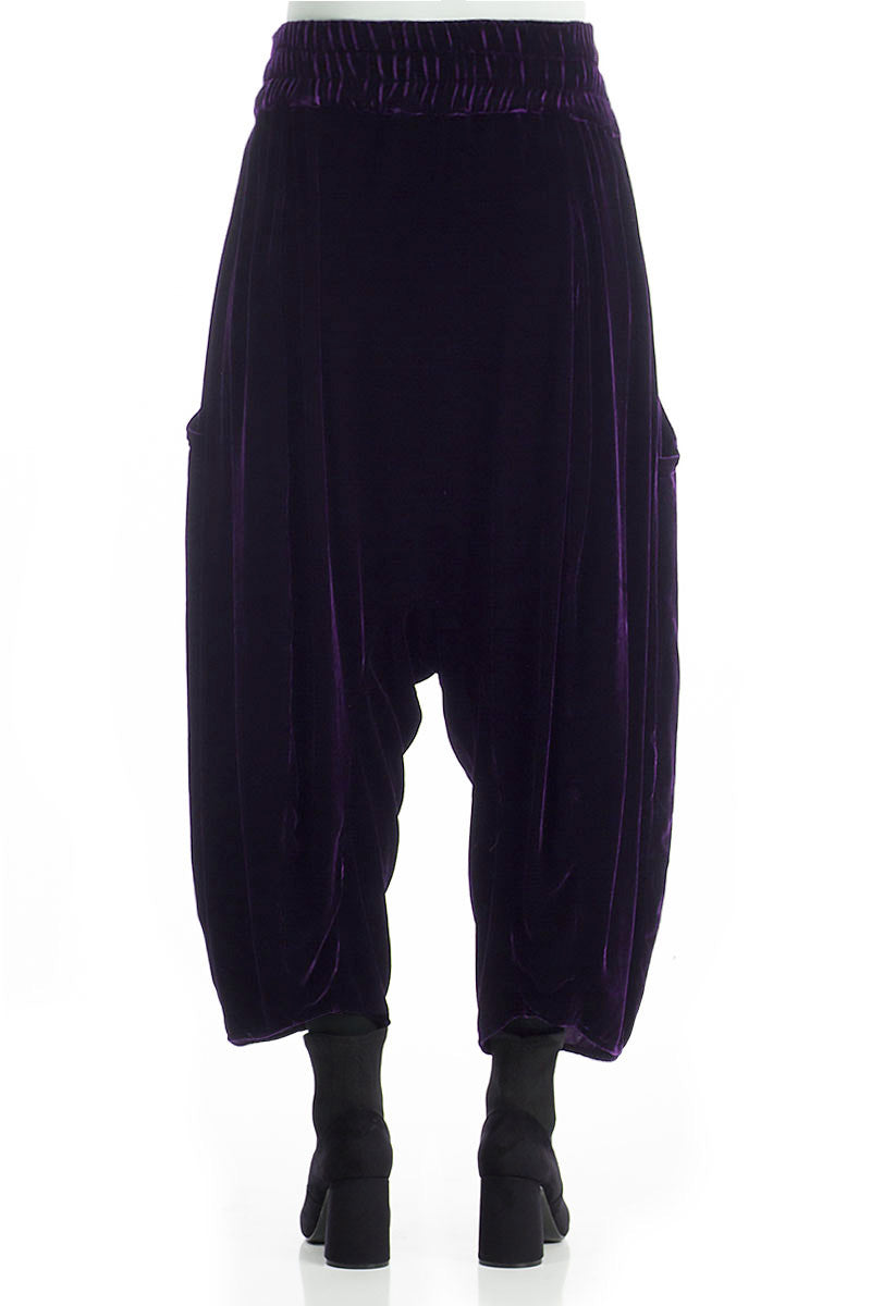Baggy Loose Royal Purple Silk Velvet Trousers 2