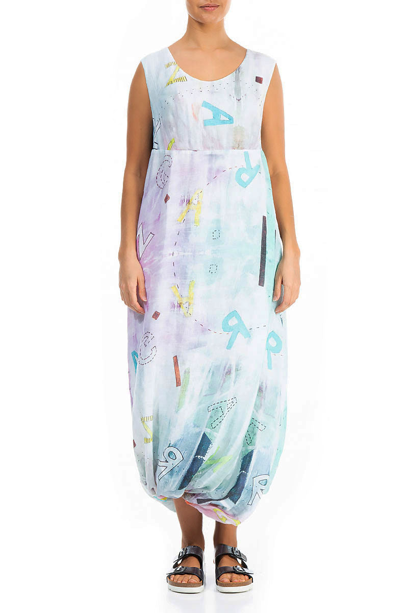 Balloon Hem Graffiti Gauze Linen Dress 1