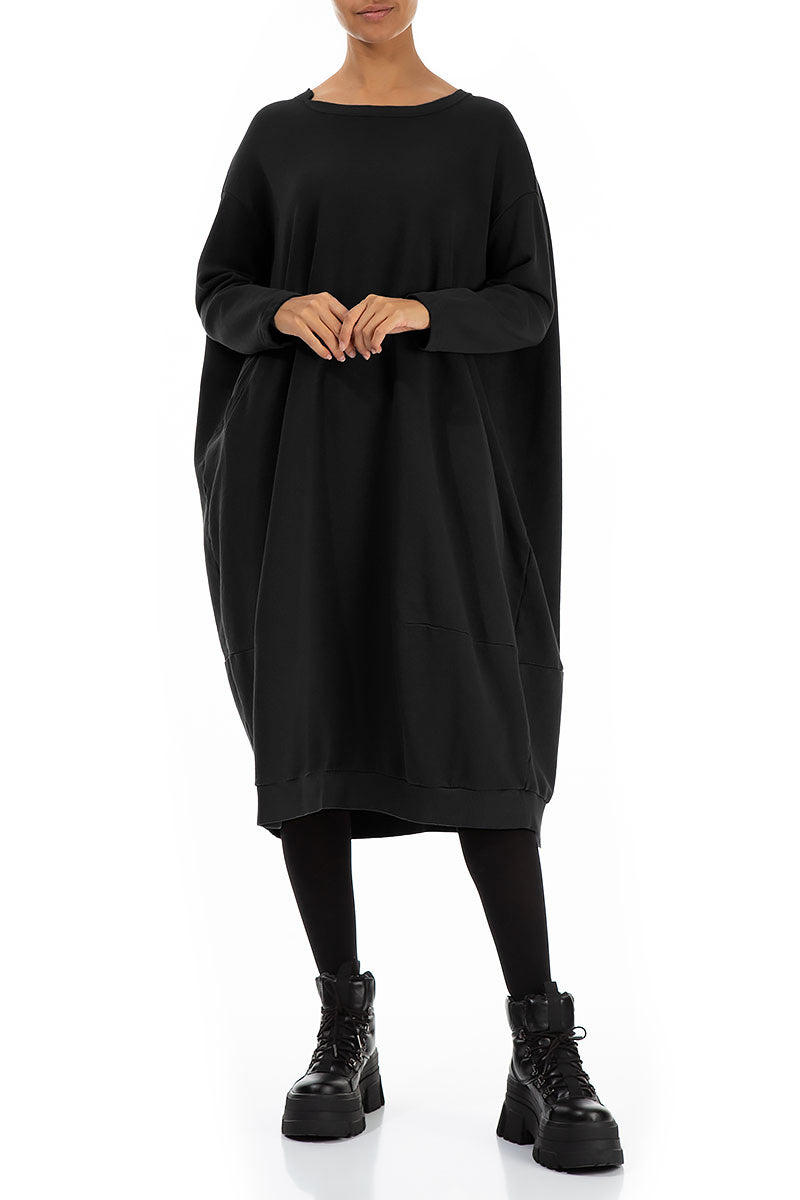 Balloon Black Cotton Dress 4