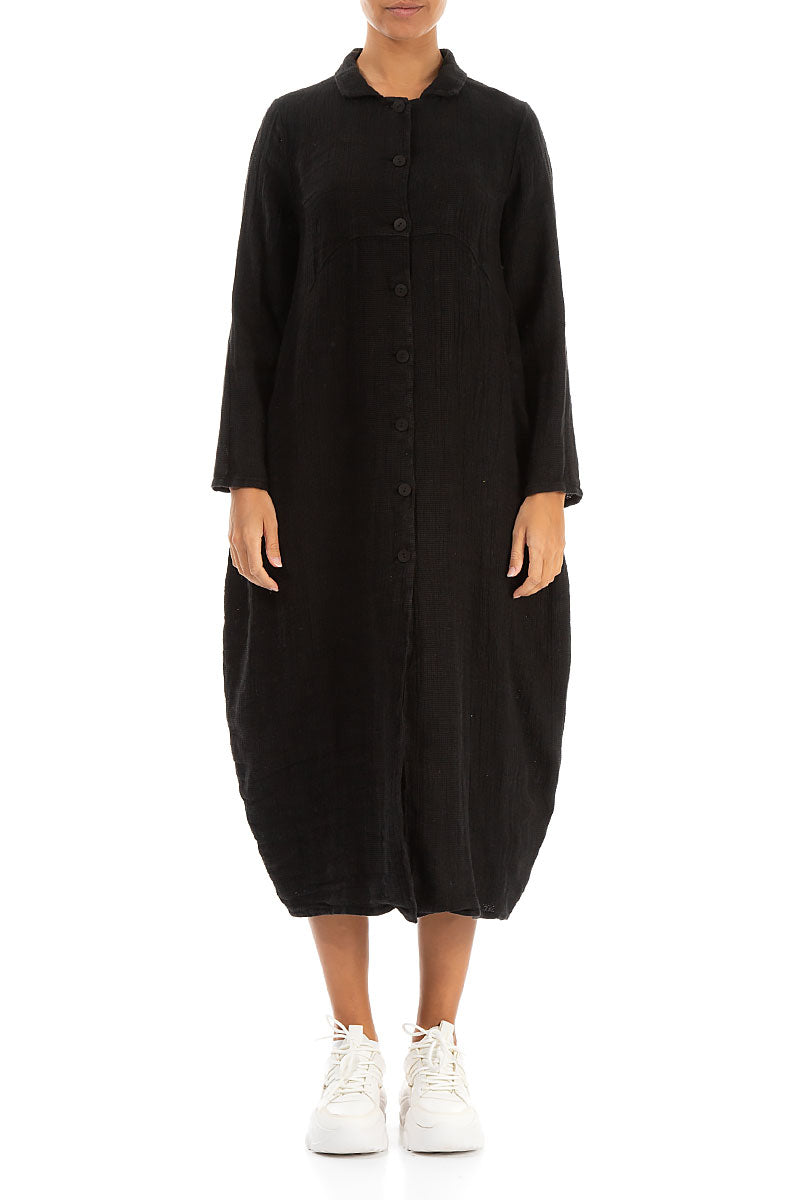 Balloon Black Textured Linen Jacket Dress 1