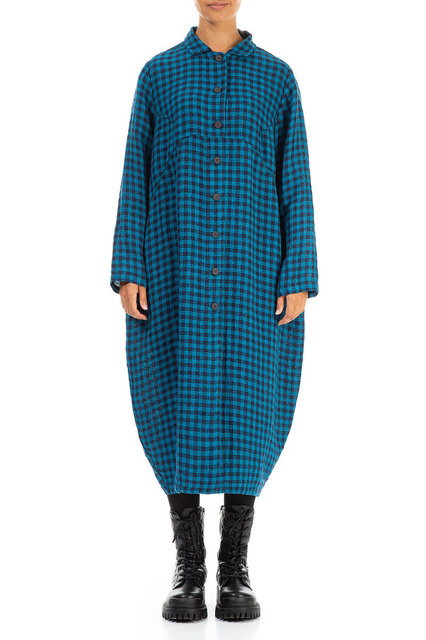 Balloon Blue Check Linen Jacket Dress 1